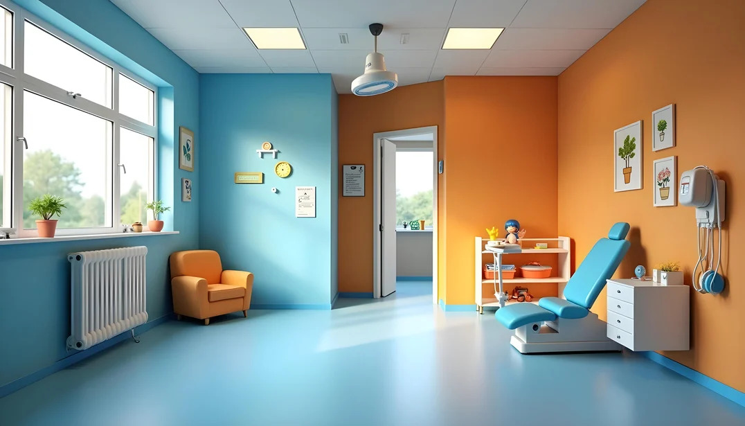 Ambiente acolhedor para atendimento pediátrico Consultório pediátrico com decoração colorida e ambiente acolhedor